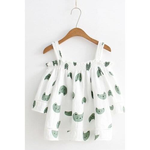 Sweet Slash Neck Women Blouse and Shirts Strap Sexy Ruffles Loose Office Lady Shirts Cartoon Cute Outwear Tops