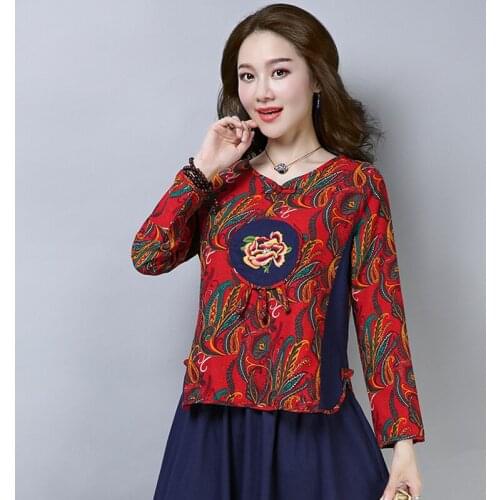 Chinese Style Clothing Women Hanfu 2019 Spring Autumn Retro Vintage Shirt Embroidey Ethnic Blouse Ladies Chinese Tops TA1397