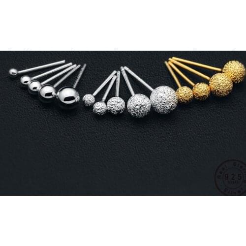 WANTME 100% 925 Sterling Silver Jewelry Beads Ball Stud Earrings for Women Girls Pendientes Mujer Brincos de plata Drop Shipping