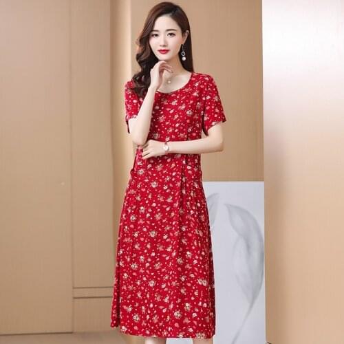 Women summer Dress Floral Print short Sleeve A-line Vestidos New Elegant Vintage O-Neck Plus size Beach style Dresses