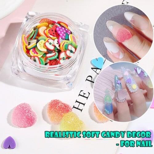 1 Box 3D Heart Star Nail Art Decorations Gradient Colorful Soft Fudge Fruit Slice Sweet Candy DIY Accessories for Nails Manicure