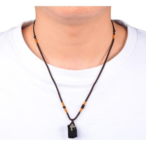 1pc Black Tourmaline Pendant Crystal Hand-Woven Jet Stone Crafts For Home Decorations Tourmaline Pendant