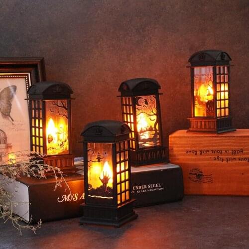 1Pc Portable Retro Halloween Lantern Castle Hanging Pumpkin Flame Lamp Festival Decorative Props Home Party Decor