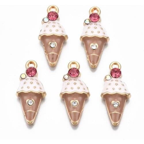 10Pcs Ice Cream Enamel Charms Cute Rhinestone Pendants For DIY Necklace Bracelet Earrings Jewelry Making Findings Accessories