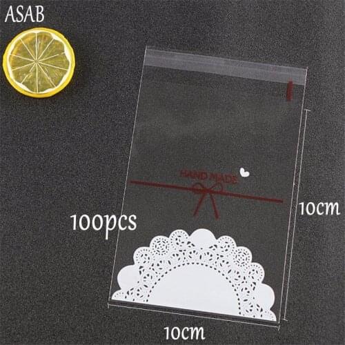 100pcs Lace Hand Made Candy Cookie Bags Wedding Birthday Party Self adhesive Plastic Biscuit Packaging Gift Bag cake baking bags