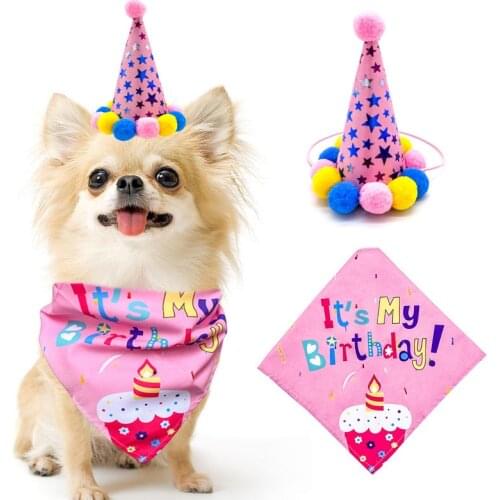 2021 Funny Cute Pet Cat Dog Birthday Headwear Caps Hat Party Supplies Costume Bandana Headwear Letter Star Print Pet Accessory