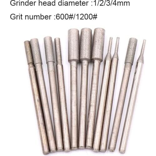 1PCS 600# 1200# Diamond Grinder Head Polishing Jade Carving Agate Abrasive Tool 1/1.5/2/2.5/3/4mm A Needle