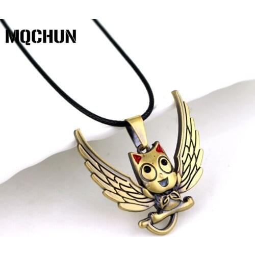 Anime Fairy Tail Necklace Alloy Cat with Wings Necklaces&Pendant Naz and Lucy Habi Cosplay Bronze Pendant Necklaces for Women-30