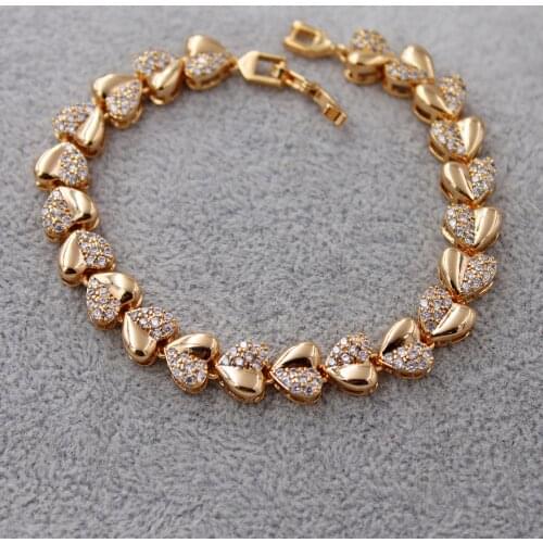 Jewelry accessories fashion accessories heart bracelets for womens Wedding anniversary birthday gift Gold color whire zircon