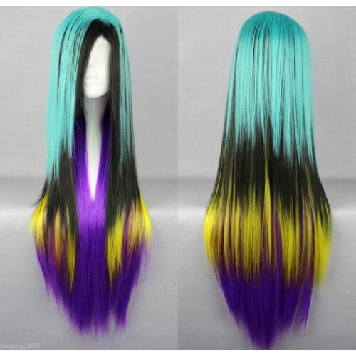 Hot heat resistant Party hair>>>80cm X Long Charm Lolita Color Mixed Straight Anime Cosplay wig