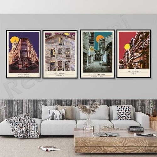 City Art Poster, Midnight City Food Hall, Old Town in Spain, Old Town in Italy | Modern Art, Midnight City Decoration Landscape