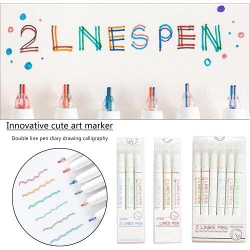 Innovative Cute Art Marker Double Lines Pen Marker Diary Drawing Pen Calligraphy Lettering Pen Office School Supplies