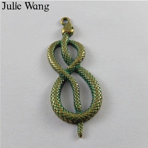 Julie Wang 10pcs Antique Green Bronze Charms Alloy Snake Pendants Jewelry Making Bracelet Necklace Findings Metal Accessory