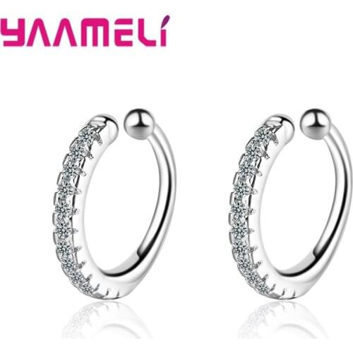 Classic Simple Korean Style Clip Circle Earrings for Weddingn Anniversary Birthday Party 925 Sterling Silver CZ Crystal Jewelry