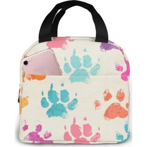 Colorful Dogs Paws Cooler Lunch Box Portable Insulated Lunch Bag Thermal Food Picnic Lunch Bags