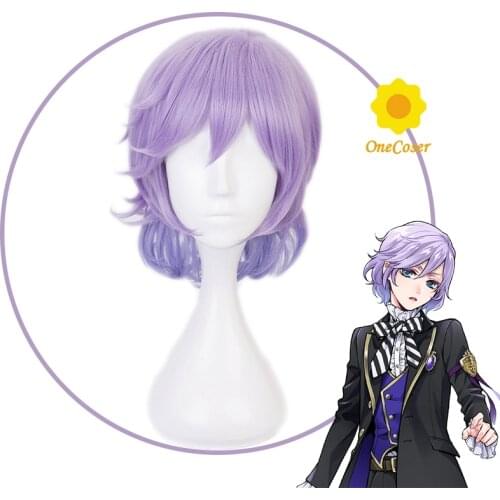 Twisted Wonderland Epel Felmier Cosplay Short Purple Curly Wig +Free Wig Cap Synthetic Hair Halloween Party Props Men Women