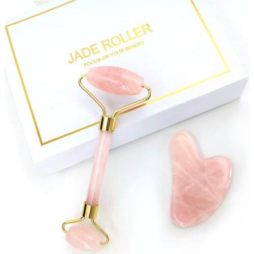 Rose Quartz Roller Lifting Tool Slimming Face Massager Natural Jade Facial Massage Roller Stone Skin Massage Beauty Care Set Box