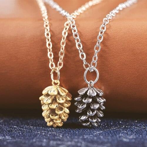 Fashion Vintage Chain Necklace For Women Girl Pine Nut Plant Specimen Pendant Metal Choker Acorn Pinecone Jewelry Accessories