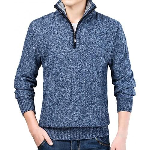 Men Autumn Winter Long Sleeve Slim- Fit Casual Half Zip Thick Pullover Warm Knitted Loose Sweater Coat Outwear Pullovers