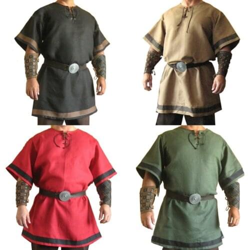 Men Middle Age Renaissance Warrior Knight Medieval Costume Tunic Bride Halloween Cosplay Archer Disguise Fancy Nobleman Clothing