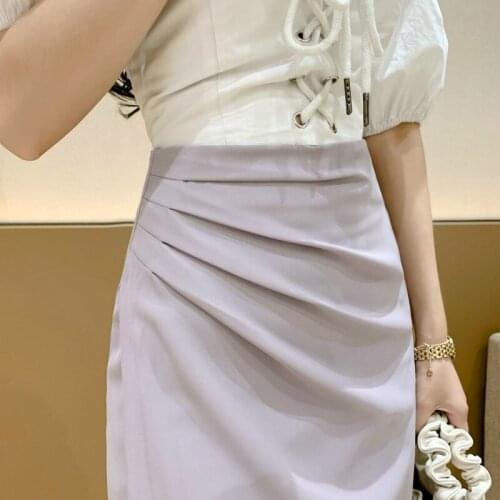 Summer 2020 new black with irregular pleats high waist slim slitsexy asymmetrical school girl skirt women