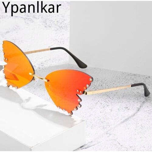 New Fashion Frameless Butterfly Rhinestone Sunglasses Ladies Steampunk Fashion Designer Sunglasses Retro Glasses