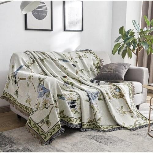 Throw blanket Textured Flowers Birds printed for Sofa Couch Decorative Knitted Blanket/Floor Mat for Multi-functional use