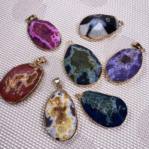 Natural Stone Agates Pendant Fashion Irregular Charms For DIY Jewelry Making Supplies Fit Necklace Size 20x40-35x45mm