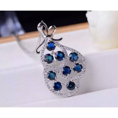 Natural blue sapphire pendant S925 silver Natural gemstone Pendant Necklace trendy Elegant Lucky bag wallet women party jewelry