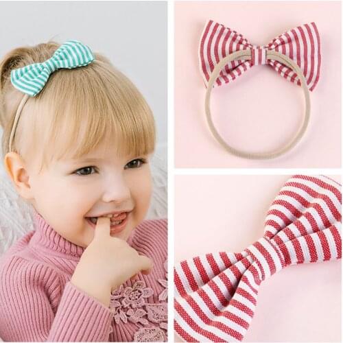 Striped Hair Bows For Baby Girls Nylon Headbands For Girls Handmade Elastic Hair bands Headband Toddler Baby Hair Accessories