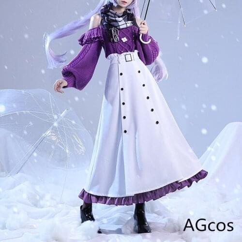 Presale!! Genshin Impact Keqing Cosplay Costume Woman Daily Outfits Winter Top+Skirt