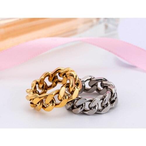 Simple Chain Rings for Men And Women Fashion Golden/Silver Color Stainless Steel Finger Ring Punk Biker Jewelry Accessiories