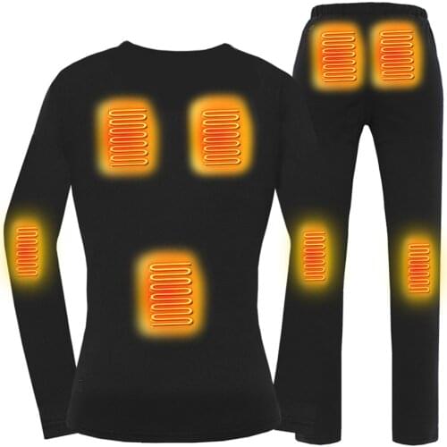 Heated Shirt+Pants Heating T Shirt Heated Thermal Underwear Set Women Electric Heating Clothes For Autumn Winter 4 Colors