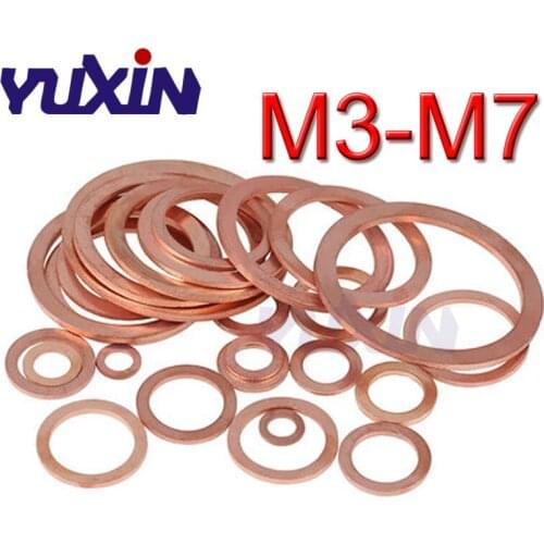 200PCS Solid Copper Washer Flat Ring Gasket Sump Plug Oil Seal Fittings M3/M4/M5/M6/M7 Washers Fastener Hardware Accessories