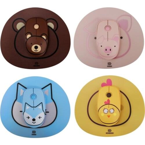 Cute Cartoon Wireless Mouse Pad Set Silent Computer Mouse 1600 DPI Ergonomic Optical Mouse USB Receiver For Laptops Computer