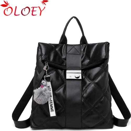 2020 New Fashion Retro Multifunction Backpack Women Plaid Leather Backpack Lady Small Travel Backpack Bookbag for Girls Sac A Do