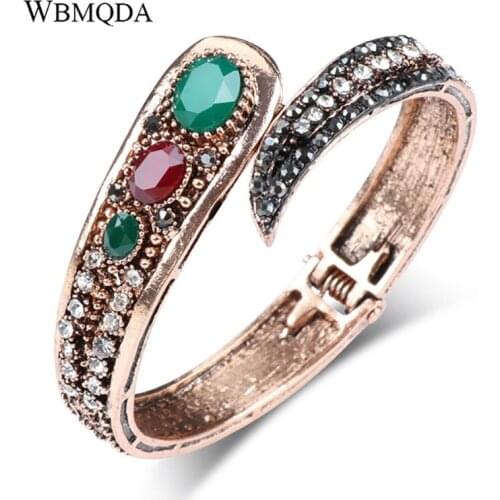 Hot Sale Indian Bohemian Antique Gold Bangles Fashion Crystal Cuff Bracelets For Women Vintage Turkish Jewelry Bridesmaid Gift