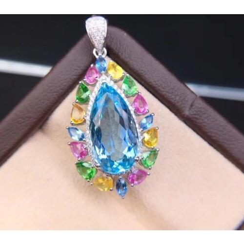 QTT 925 Sterling Silver womens Pendant Necklace Blue Water drop Temperament Luxury Jewelry Festival Anniversary Party Gift