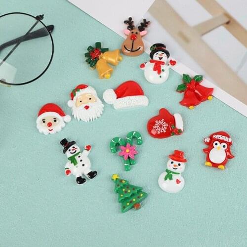 10pcs Christmas Snowman Resin Flatback Cabochon Art Supply Christmas Decorations for Home Charm Craft DIY Hair Bow Center
