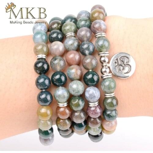 108 Mala Beads Bracelets Men Boho Natural Stone Indian Agates OM Buddha Charm Bracelets For Women Yoga Jewelry Dropship