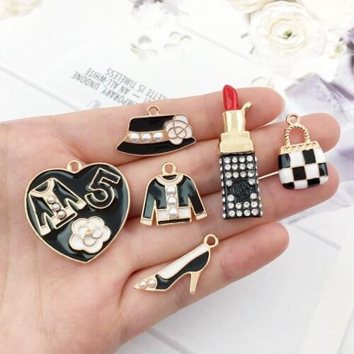 18Pcs/Lot Rhinestone Alloy pendant lipstick powder pan earrings necklace pendant Drop Oil Button For Diy Jewelry Accessories