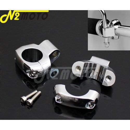 2PCS Black Chrome Motorcycle Rear View Mirror 1" Bar Mounting Clamp Kit Holder Universal