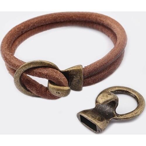 3pcs Tibetan Silver/Bronze/Gold Open Hook All in one Connectors Jewelry Findings Fit DIY Bracelet Making For 5mm Round Leather