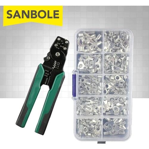 320pcs OT/UT Cold-pressed Bare Terminal DIY Round Fork Connector SNB/RNB Copper Set With Crimping Pliers