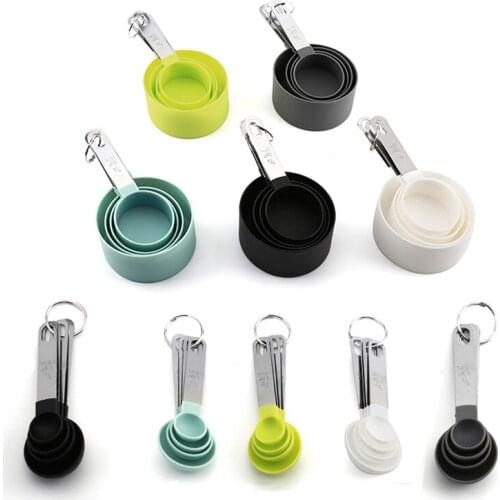 4/8 Pcs Stinless Steel Handle PP Plastic Measure Spoons Cup Baking Cooking Measuring Tools Kitchen Gadgets Accessories