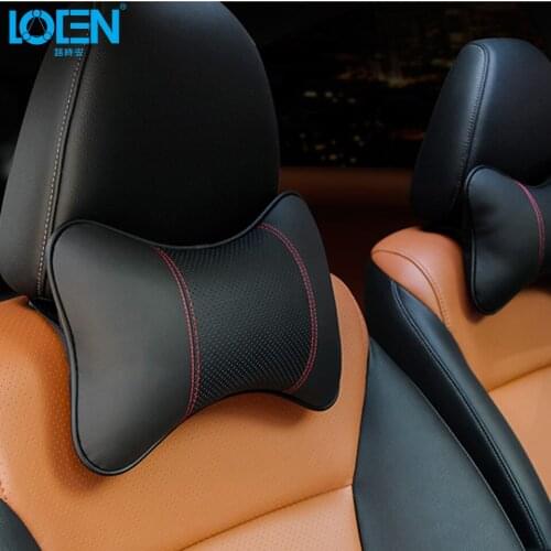LOEN Car Pillow Neck Support Headrest 2PC Leather Bone For Hyundai Toyota Passat Jett Focus Chevrolet Honda All