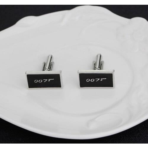 Brand 007 James Bond Wedding Party Mens Fashion Jewelry Dress Shirt Cuff Links Classic Black & White Pattern Glass Buttons