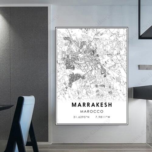 Black and White City Map The Marrakes City Map Poster HD Print Wall Art Canvas Nordic Landscape Painting for Home Decor