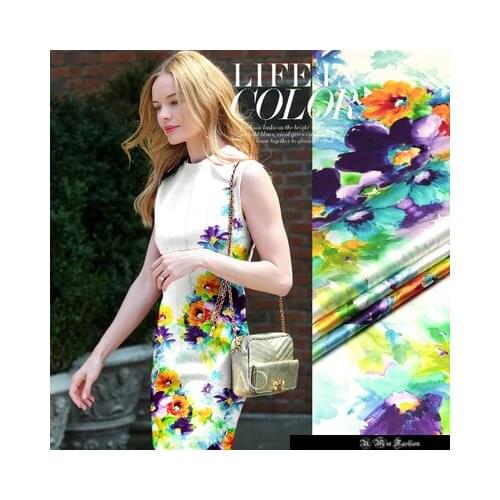 CNUM SP028 2015New Pure Silk/Digital Printed/Stretch Fabric/93%Silk 7%Spandex/Thickness:19mm Width:1.18m Length:1.00m