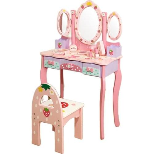 Childrens wooden dressing table girl princess multifunctional dressing table childrens simulation play house toy birthday gift